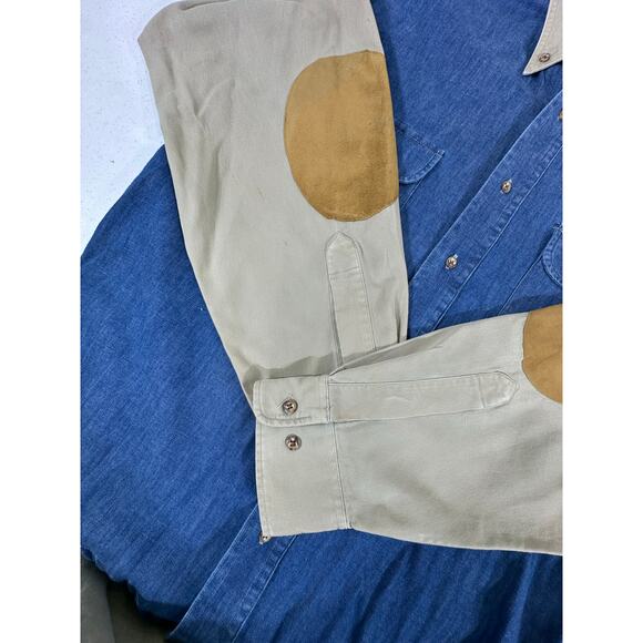 Tango Max Rabb Button Up Shirt Size Large Denim 100% Cotton Elbow Patch READ - Picture 11 of 12